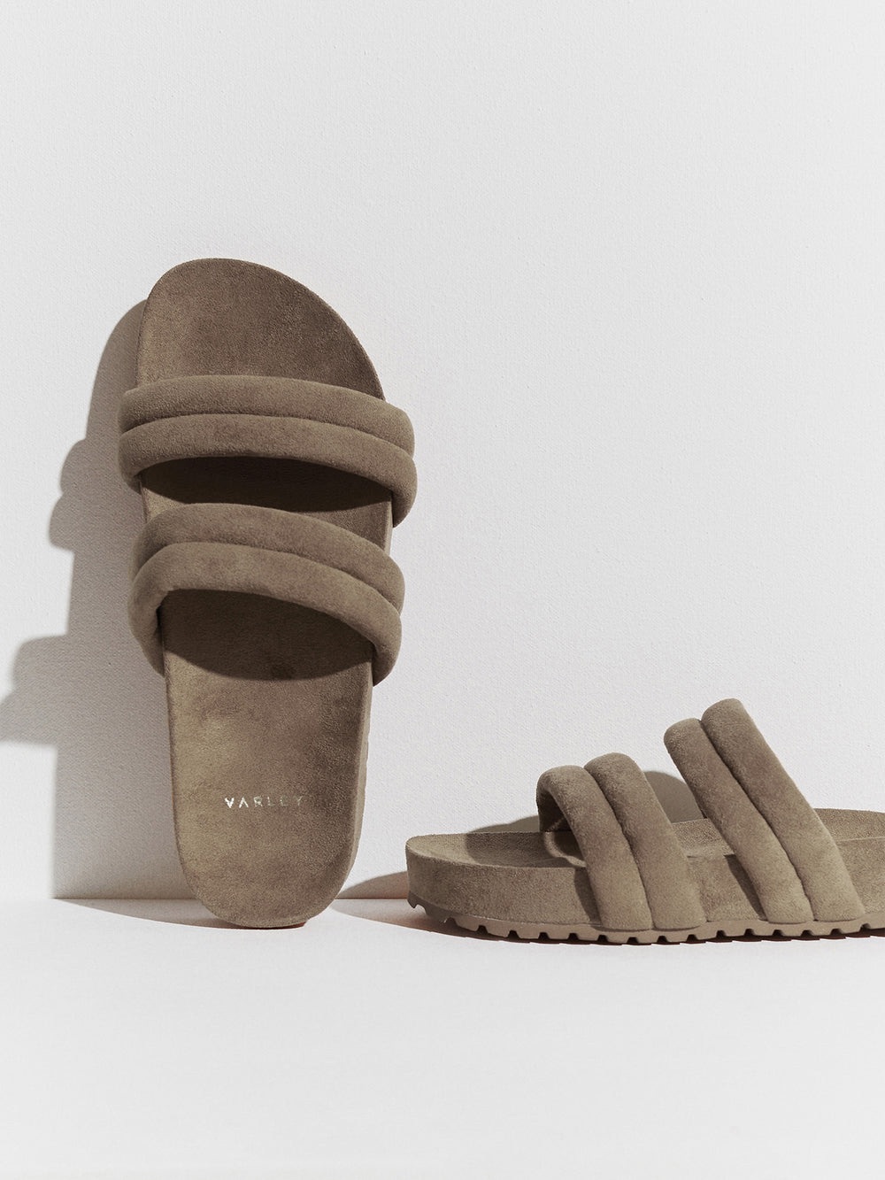Varley Women’s Giles Quilted Slides Sandals Faux Suede in Cinder 8